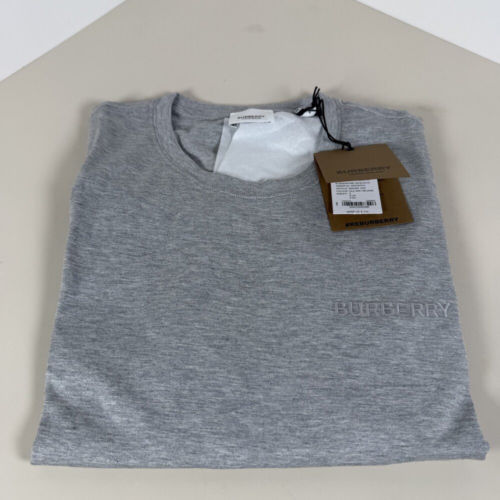 Burberry NWT Pale Grey Melange Jenson Embroidered Logo T-Shirt Size Small Mens